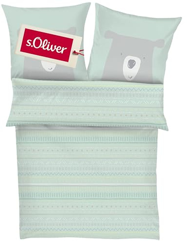 s.Oliver Kinderbettwäsche 100x135 cm Bärmotiv - 100% Baumwolle, Babybettwäsche für Mädchen & Jungen, praktischer Reißverschluss & maschinenwaschbar, Renforcé Bettwäsche für Kinder 2tlg. hellblau
