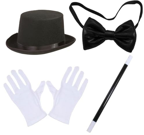 Wedhapy Magikerkostym vuxen 4 st/set trollkarl kostym halloween kit med hög hatt, trollspön, handskar och fluga vuxen