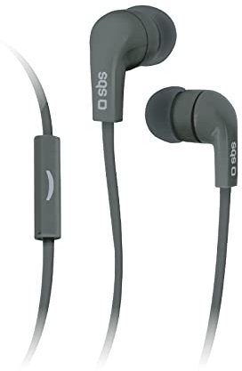 SBS Auricolari stereo leggeri, cavo piatto antigroviglio, connettore jack universale per smartphone e tablet Samsung, Xiaomi, Oppo, Huawei, microfono integrato, per musica e chiamate, nero