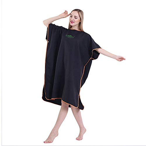 Badponcho, surfponcho, ultralätt handduk badhandduk poncho, strand flytthjälp, snabbtorkande badrock av mikrofiber för kvinnor män barn 90 x 110 cm (svart)