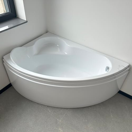 ECOLAM® Badewanne Eckbadewanne Acryl Ada weiß 160x100 cm LINKS + Schürze Ablaufgarnitur Ab- und Überlauf Automatik Füße Silikon Komplett-Set