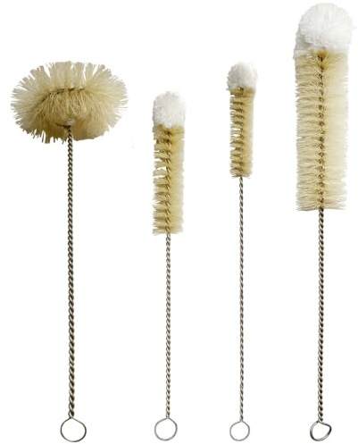 Coralpearl Bottle Brushes Thin Long Handle X 4, Natural Boar Bristle Set