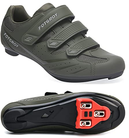 FOTGOAT Cykelskor för män för kvinnor, racercykelskor med kilar kompatibla med Peloton SPD ARC Look Delta Cleats, unisex cykel ridning spinnskor inomhus, vägcykelskor utomhus, Grön, 45 EU