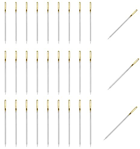 30 PCS Large Eye Sewing Needles, 3.5cm/3.7cm/4cm 3 Sizes Needles, Embroidery Needles for Hand Sewing with a Threader and a Plastic Storage Bottle