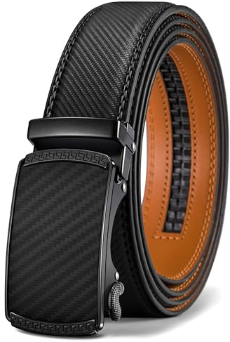 BULLIANT Gürtel Herren, Gürtel Ratsche Ledergürtel Automatikschließe für Herren Anzug Business Kleidung,Breit 35mm,Größe Angepasst(Schwarz-160cm/48-56 taille verstellbar)