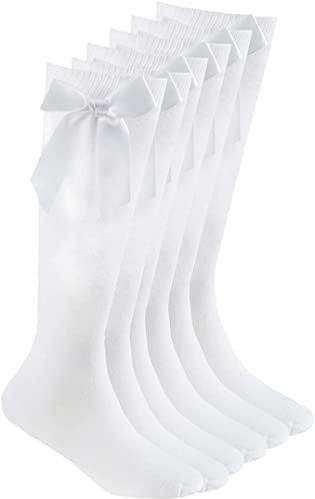 COSHAL® 3 Paia di Calzini Alti al Ginocchio in Cotone Con Fiocchi Soffici per Ragazze - Ideali per Rientro a Scuola, Uniformi, Feste
