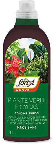 Copyr | Fortyl piante verdi e cycas lt 1 Concime liquido con alga e microelementi chelati per piante sane e per prevenire l’ingiallimento NPK 6.5-4-6