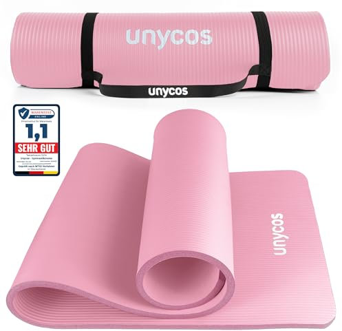 unycos - Rutschfeste Yogamatte | Hohe Dichte 6/10/15 mm, Gymnastikmatte mit Tragegurt und Schultergurt【inkl. E-Book】Hautfreundliche Fitnessmatte für Pilates, Gym (Hellrosa, 183 * 60 * 1 cm)