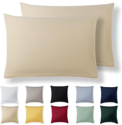 Alreya Kissenbezug 30 x 50 cm (2er Set) - Beige - 100% Jersey Baumwolle - Kissenhülle für Kissen 30x50 cm, Jersey Kopfkissenbezüge, Superweicher Kissenbezüge 30x50 mit Reißverschluss