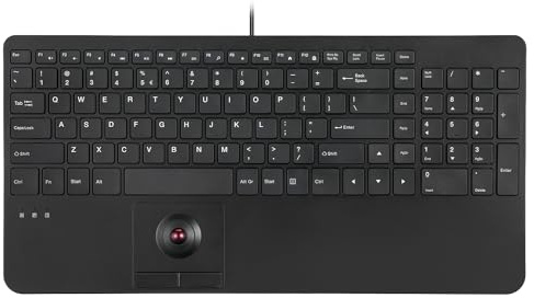 Perixx PERIBOARD-538 US Kabelgebundene kompakte USB-Tastatur mit Trackball, X-Typ-Scherentasten, 397 x 198 x 37 mm, 2 integrierte USB-Hubs, Schwarz
