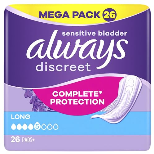 Alltid diskreta sanitetsbindor för bubbelsvaghet, lång, 26 stycken