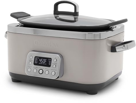 GreenPan Elite 14-in-1 Programmable 6QT Electric Slow Cooker, Dishwasher Safe Lid & Removable Crock, PFAS-Free Healthy Ceramic Nonstick Multi-Cooker, Sear, Sauté, Brown, Steam Basket, Roast, Clay