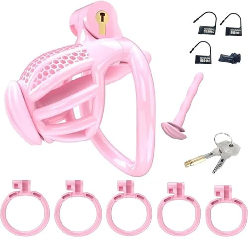Chastity Cage Männer Pink Peniskäfig Aus Harz Mit Dilator Keuschheitskäfig Herren Klein Cock Cage Mit Penis Ring Sissy Chastity Strap Set SM CBT Keuschheitsgürtel Penis Käfig