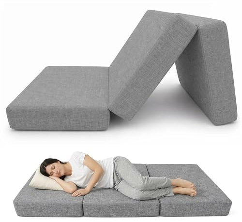 POKAR Materasso Pieghevole 160x195 cm Spessore 15 cm | Schiuma Extra Spessa | Materasso per Ospiti e Campeggio | Pieghevole in 3 parti | Certificato OEKO-TEX | Prodotto nell'UE | Grigio