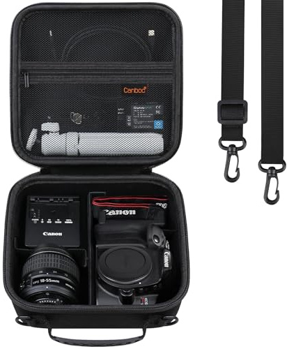 Canboc Custodia fotocamera DSLR Canon EOS Rebel T7/ R50/ R50 V/ R6 Mark II/ R100/ R8/ R7/ R5/ 90D/ 5D Mark IV e obiettivo 18-55 mm, borsa con tracolla e 3 divisori, nera (solo custodia)