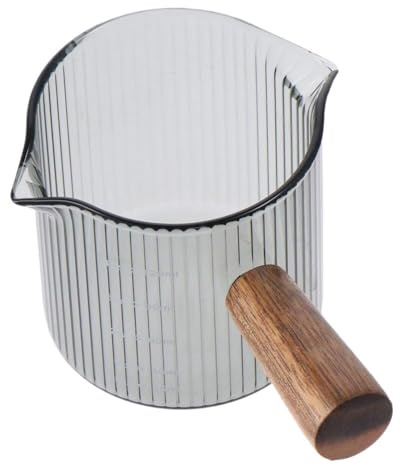 Bricco Latte Misurino in vetro a grana verticale da 2 pezzi for tazza di latte con manico in legno for tazza di caffè espresso al latte(Grey C)