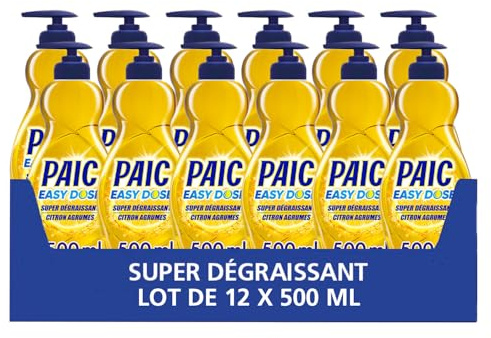 PAIC - Liquide vaisselle concentré ultra-nettoyant Format en Pompe innovant EasyDose Parfum citron-agrumes de 500 ml Vaisselle parfumée