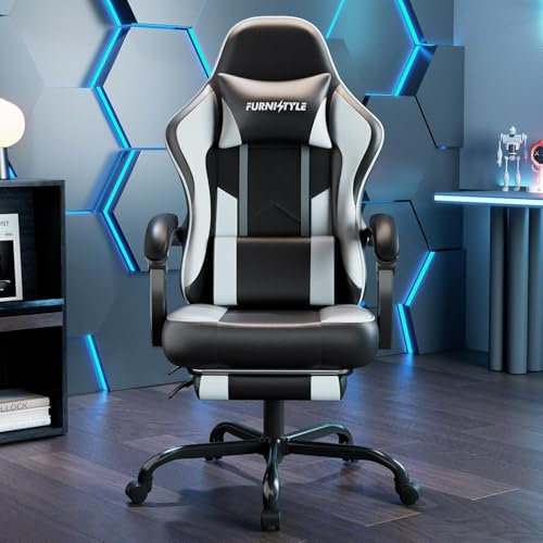Hellove Gaming Sessel mit Fußstütze, Ergonomischer Gaming Stuhl, Videospiel-Stuhl Mit Lendenstütze, Verstellbare Armlehnen Für Erwachsene & Jugendliche, PU Schwarz-Weiß