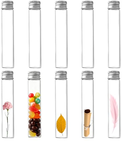 JRYXDS 10 Pièces 30Ml De Fiole En Verre Transparente De Avec Couvercle En Aluminium, Tube A Essai Verre, Etc, Approprié À La Décoration De Laboratoires Scientifiques,Fleurs,Bonbons,Épices