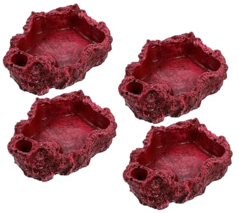 Veemoon Lot de 4 Gamelles pour Reptiles et Tortues en Résine, Bol à Eau et Plat à Nourriture, Taille Moyenne, pour Terrarium, Accessoires pour Animaux de Compagnie