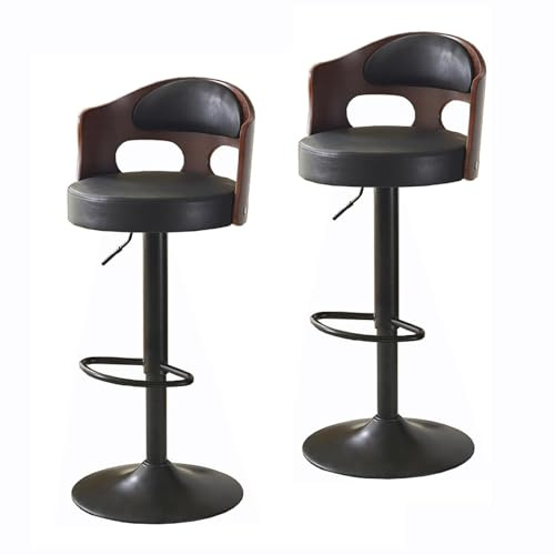 Barstolar I Metall Med Konstnärlig Design, Rygg Massivt Trä Klädd Sits, Snurrpall Kohudsits, Lyftbar Köksö(Black,PU 2pcs)