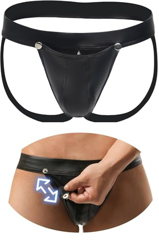 comeondear Jockstrap Hombre Cintura Baja Tanga Suspensorio Elástica Lenceria Hombre Tangas Graciosos String Thong Cómodos Talla Grande Ropa Interior con Botón a Presión Negro,S