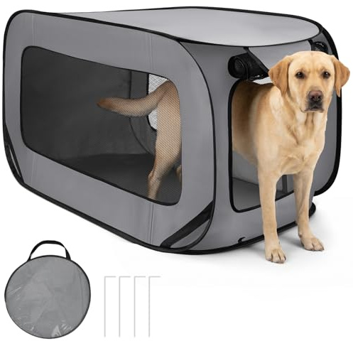 Aomig Hund Reseburk Vikbar Pop Up Hundbur Katt Tält Bur Husdjur Lekhage Lekhage Fällbar Valp Sittplats Kennel Lekhage Pop-Up Träningsstängsel för Inomhus Utomhus Små/Medel Stora Hundar Katt (Silver