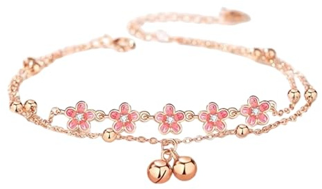 YUGSHNKFC De cheville en fleurs minimaliste, accents subtils de cloches, chaîne en cuivre flexible, accessoire de cheville, bijoux de pied pour femmes, breloque en cuivre, de cheville