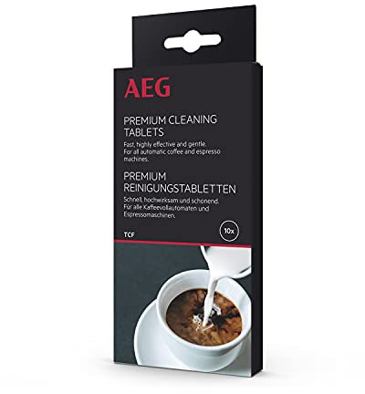 AEG TCF Premium Reinigungstabletten (Fr Kaffeevollautomaten und Espressomaschinen, alle Marken, 10 Anwendungen, Schutz vor Korrosion, verbesserter Geschmack, geruchsneutral)