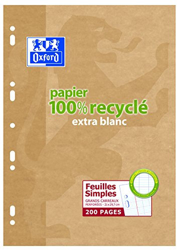 Oxford Scolaire Feuilles A4 simples grands carreaux 200 Pages 21 x 29,7 cm Blanc