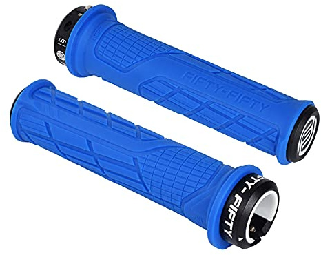 FIFTY-FIFTY Mountain Bike Handlebar Grips, Single Lock-on MTB Grips, Comfortable and Lock On, Non-Slip Bicycle Handle, Fit for All Mountain, Enduro, Downhill (Blue)