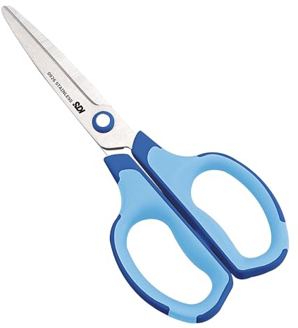 PracticDomus Ciseaux SDI Soft Touch pour Gauchers et Droitiers avec Embouts Ronds et Poignée de Sécurité. Couleur Bleu