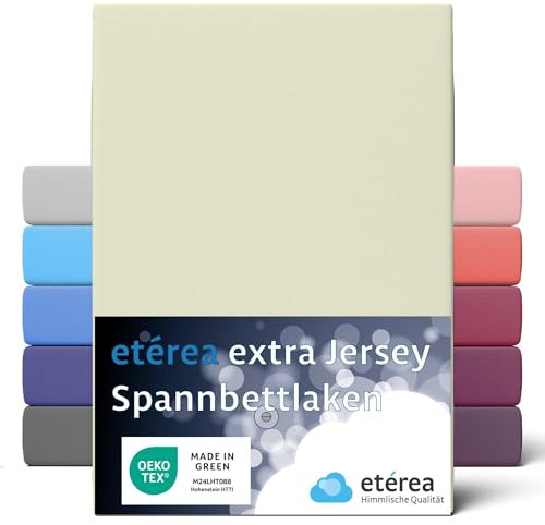 etérea Premium Spannbettlaken 100x200cm - 120x220cm Natur – extra Jersey Spannbetttuch bis 35cm Höhe – 160 g/m² gekämmte Baumwolle – Boxspring & Wasserbett Bettlaken