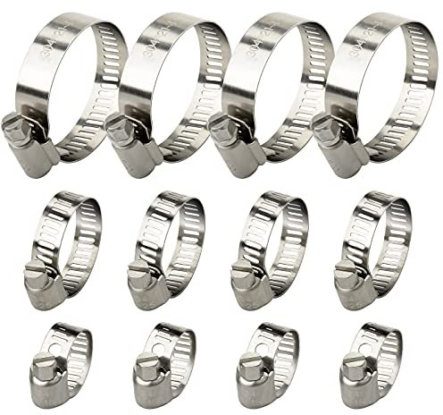 12 Pcs Collier de Serrage Ajustable en Acier Inoxydable Tuyaux Clips Fixation Réglable(10-16 mm 16-25 mm 21-44 mm)