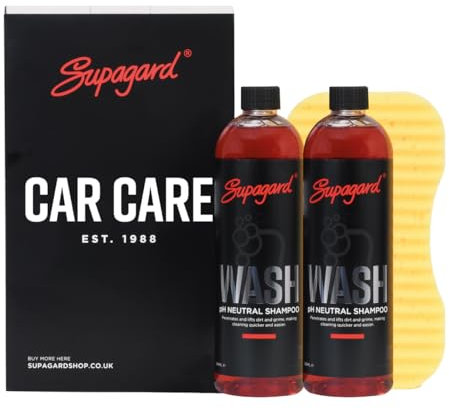 Supagard Premium pH Neutral Car Wash Shampoo Pack (2 x 500ml) – Highly Concentrated, Bio-Degradable Formula for Streak-Free, Glossy Finish – Includes Ridgeback Sponge