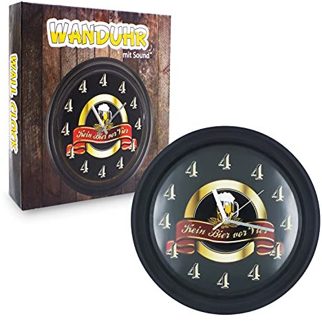 SAFE 39015 Kein Bier vor Vier Uhr Wanduhr lustig - kein Bier vor 4 Uhr für Dein Partykeller mit Sound | 32 cm
