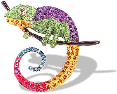 Strass Chamäleon Brosche für Damen Mädchen Groß Bunt Kristall Tier Eidechse Anstecknadeln Kleid Accessoires Weihnachten Halloween Schmuck