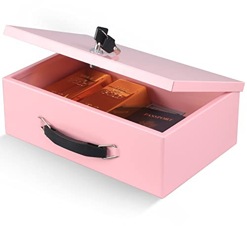 xydled Fire Resistant Safe Fire Safe Box with Key Lock for Home Office Security Storage for Valuables Documents,12.8 x 8.5 x 4.5 Inch,Pink