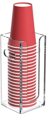 BOSSCASA Disposable Coffee Cup Dispenser with Handles, Countertop or Wall Mount Hot/Cold Drink Cup and Lid Holder - Bathroom/Kitchen/Office Acrylic Cup Lid Storage Organizer (1 Compartment, Clear)