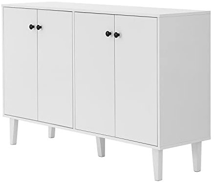 Panana Sideboard Buffet Cabinet Kitchen Storage Cabinet 4 Doors Console Table for Living Room (White)