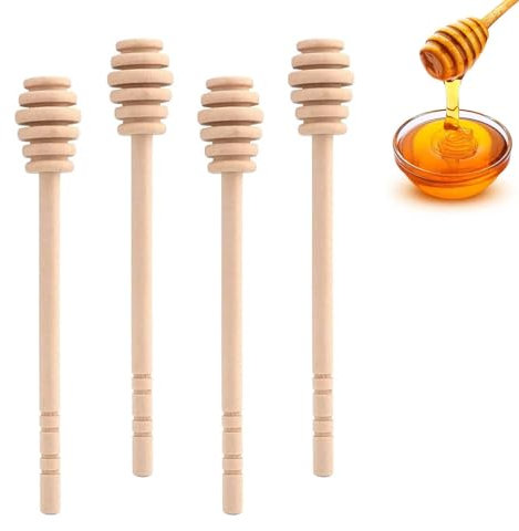 Frullatore per miele in legno, 4 pezzi, cucchiaio per miele, in legno, per matrimonio, compleanno, baby shower, Natale, feste, dessert, inodore e adatto per alimenti, 16 cm