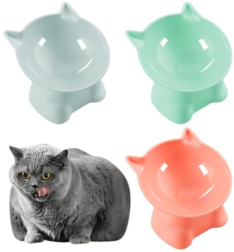 Newofview Katzennapf 3 Stück Futternapf Katze,Katzennapf Erhöht Fressnapf Katze mit 15° Neigung Design, Anti Erbrechen Fressnapf Katze Wasser Fütterung Schüssel für Katzen
