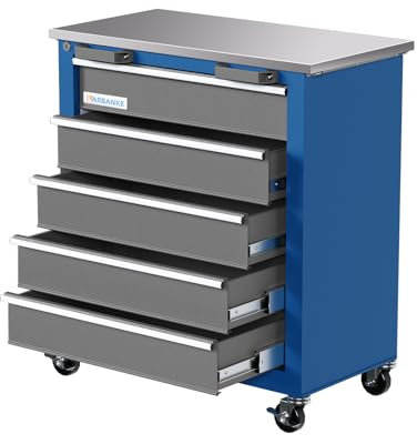 LARBANKE Chariot à Outils à 5 Tiroirs,Chariot d'atelier sur roulettes avec Verrouillage à Clé et Inserts de Tiroir,Chariot d'atelier avec Boucle de Connexion et Peut être Combiné avec Un Grand