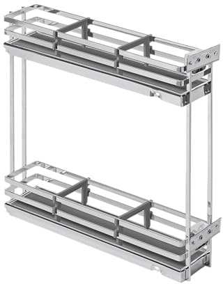 GTV - Organizador de cocina MOVIXPRO | Equipamiento de carga | Sistema de estantería extensible | Ancho exterior 150 mm | 2 estantes | Sin rieles | Cromo