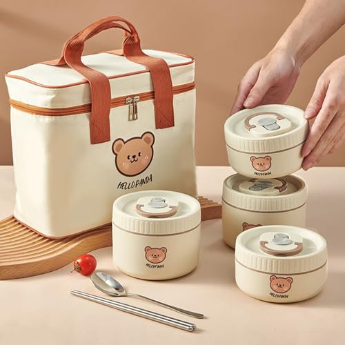 BRYN 2000ml Thermobecher Essen aus Edelstahl 316, Thermobehälter für Speisen Mit Besteck und Kühltasche, Thermoschüssel mit Deckel für Büro Reisen Schule Erwachsene Kinder