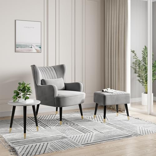 Vesgantti Ohrensessel Set Grau (Hocker und Sessel Werden separat versandt) Relaxsessel Set Relaxsessel mit Hocker