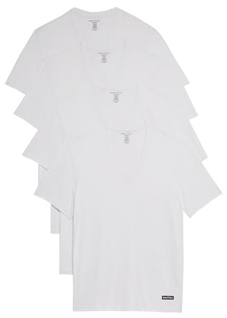 Nautica Men's 4-Pack Cotton Limited Edition V-Neck T-Shirts, White-nautica Flag Logo, S