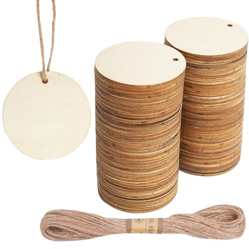 DLUSZERT 120 x 5CM Unfinished Round Wooden Discs with Holes for Crafts, Blank Wood Slices Round Wood Pieces, Natural Wooden Round Circles, Round Wooden Log Discs for DIY Painting Christmas Ornaments