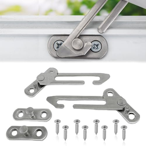 2 PCS Window Restrictors Locks, Window Restrictor Hook Stainless Steel Child Safety Lock Buckle, Restrictor Safety Catch for UPVC Window Home School, Right Handed and Left Handed with Screws Silver
