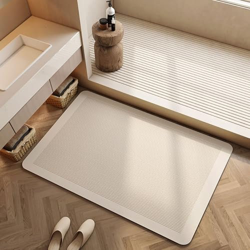 Lukery Alfombra de Diatomita Baño, Beige Alfombrilla de Baño Antideslizantes, Lavables Súper Absorbente Alfombra de Baño, para Bañera, Ducha, Cuarto de Baño y Cocina (40x60cm,Hilos)